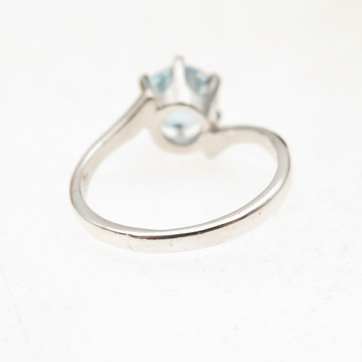 Tommy Long 925 Sterling Silver Vintage Real Round-Cut Blue Topaz Ring Size 4.5