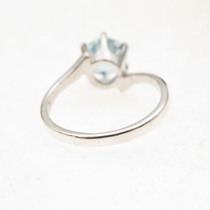 Tommy Long 925 Sterling Silver Vintage Real Round-Cut Blue Topaz Ring Size 4.5