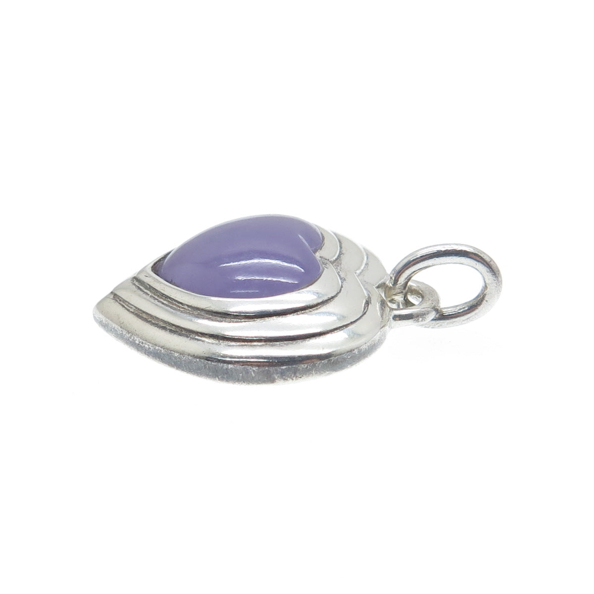 CNA PRANDA 925 Sterling Silver Vintage Real Lavender Jade Heart Charm Pendant