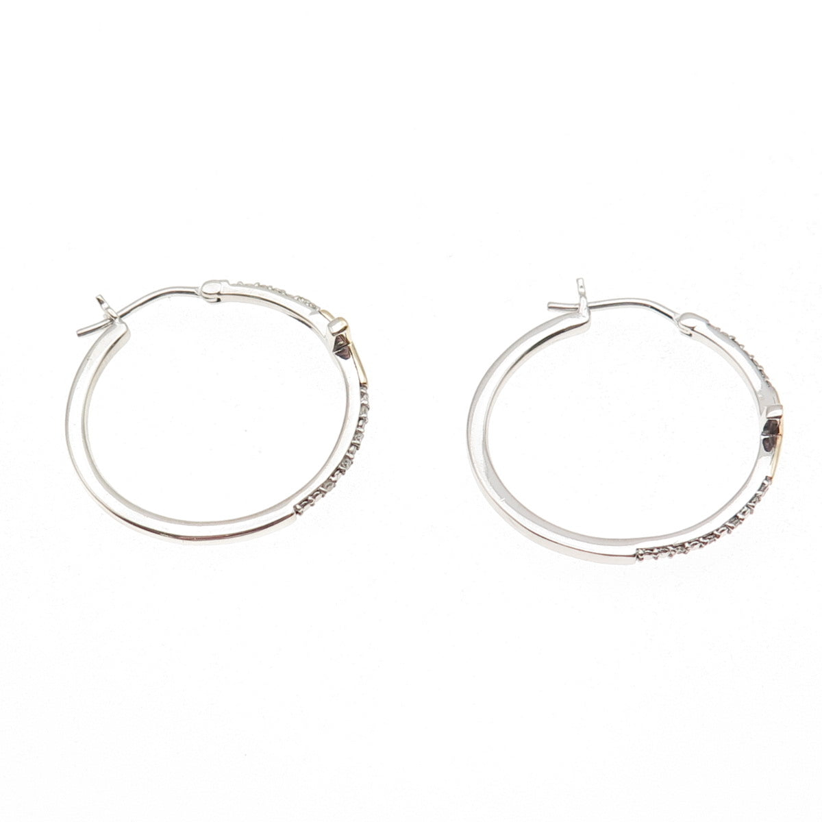 Sun 925 Sterling Silver 10K Gold Real Round-Cut Diamond Cross Hoop Earrings