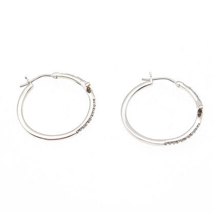 Sun 925 Sterling Silver 10K Gold Real Round-Cut Diamond Cross Hoop Earrings