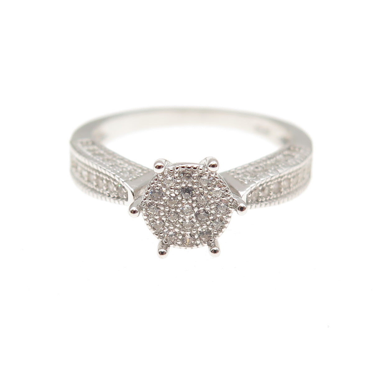 925 Sterling Silver Round-Cut C Z Engagement Ring Size 6.75
