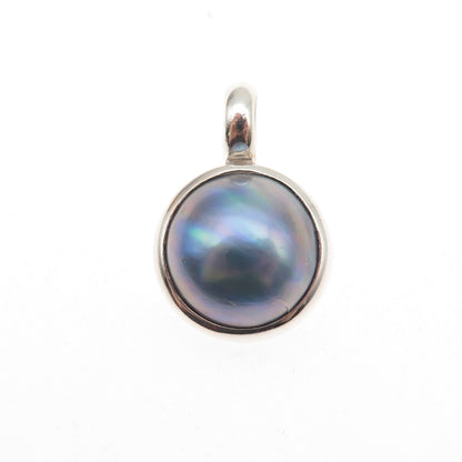 925 Sterling Silver Vintage Real Tahitian Blue Pearl Charm Pendant