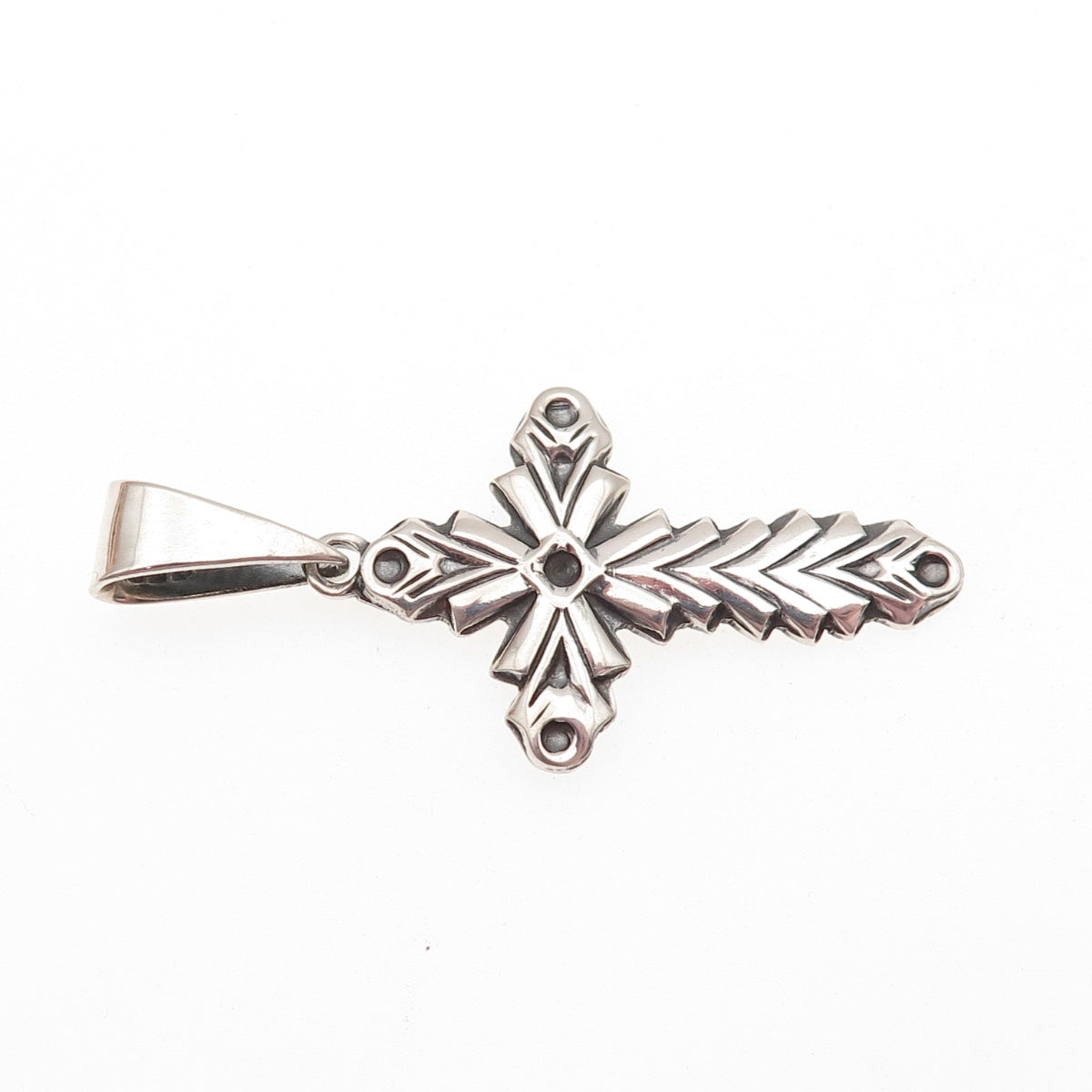 925 Sterling Silver Vintage Mexico Modernist Cross Oxidized Charm Pendant