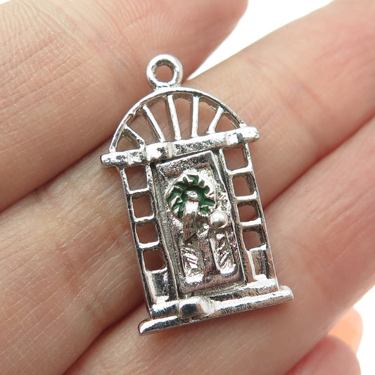 925 Sterling Silver Antique Enamel Christmas Entrance Doorway Mini Pendant