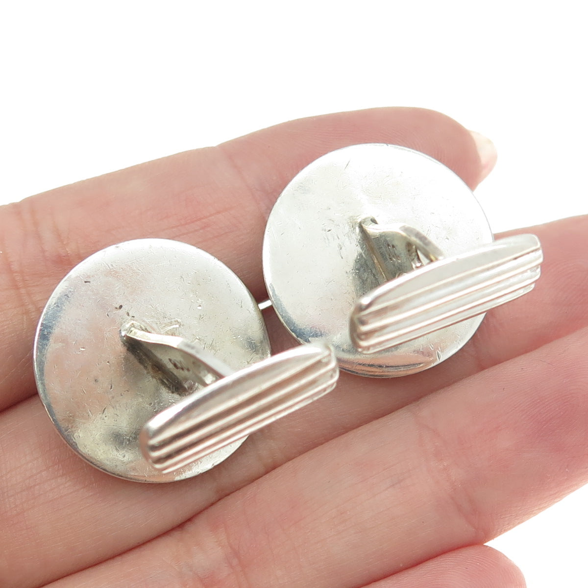 900 Silver Vintage Real Mother-of-Pearl Arabic Character Round Cufflinks