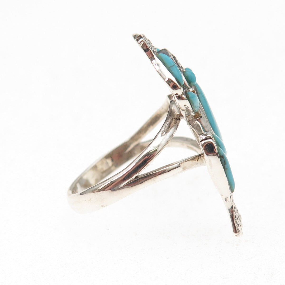 925 Sterling Silver Vintage Real Turquoise Frog Good Luck Ring Size 8.75