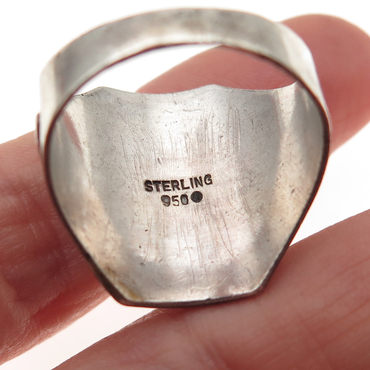 950 Silver Antique Art Deco Niello Hindu Goddess Oxidized Ring Size 10