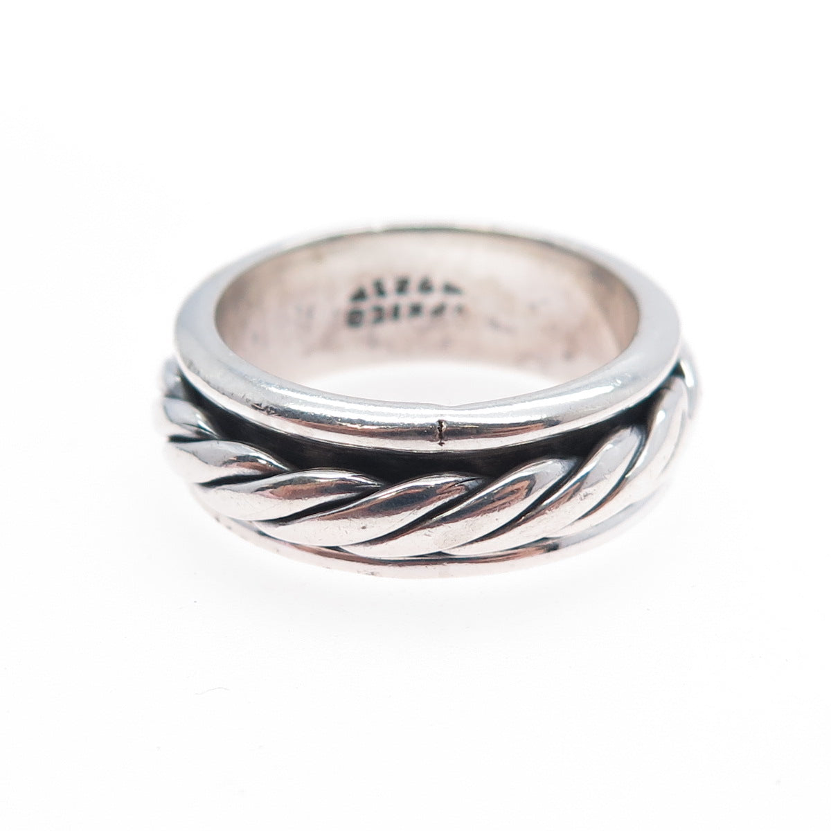 925 Sterling Silver Vintage Mexico Rope Oxidized Rotating Band Ring Size 7.75
