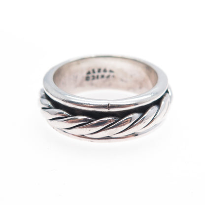 925 Sterling Silver Vintage Mexico Rope Oxidized Rotating Band Ring Size 7.75