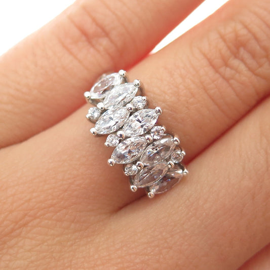 925 Sterling Silver Marquise-Cut C Z Ring Size 6.25