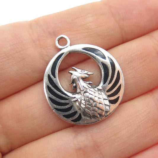 PETER STONE 925 Sterling Silver Vintage Enamel Phoenix Charm Pendant