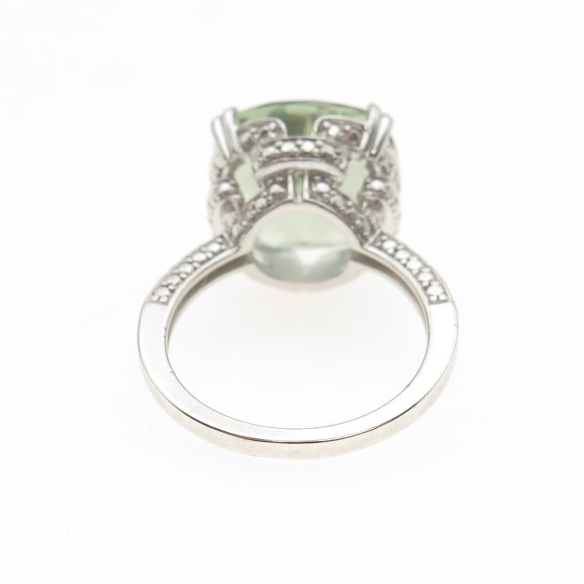 925 Sterling Silver Real Cushion-Cut Green Amethyst Ring Size 7