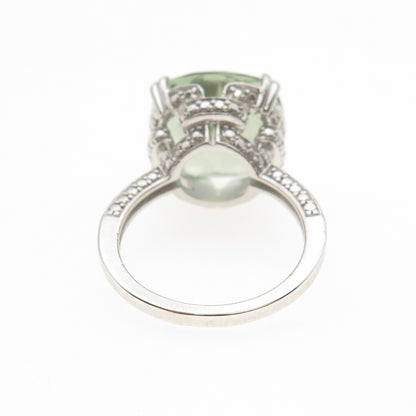 925 Sterling Silver Real Cushion-Cut Green Amethyst Ring Size 7