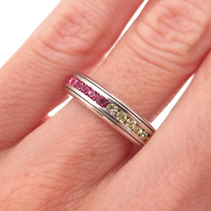 925 Sterling Silver Round-Cut Multi-Color Rhinestone Band Ring Size 6.25