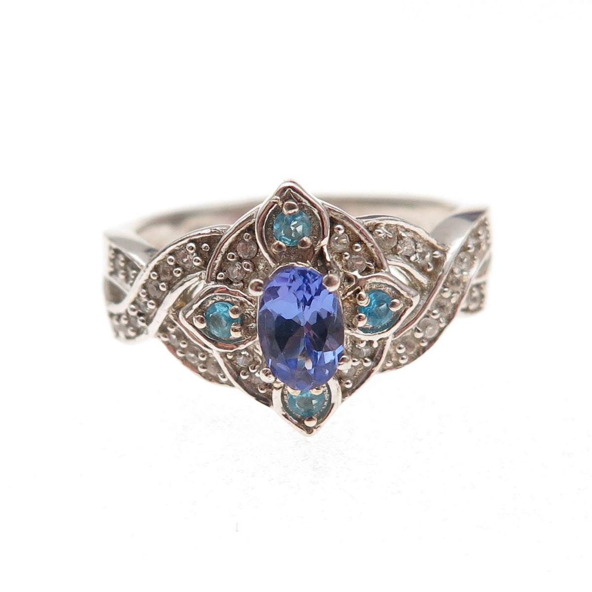 Chuck Clemency 925 Sterling Silver Real Tanzanite Topaz & Apatite Ring Size 8