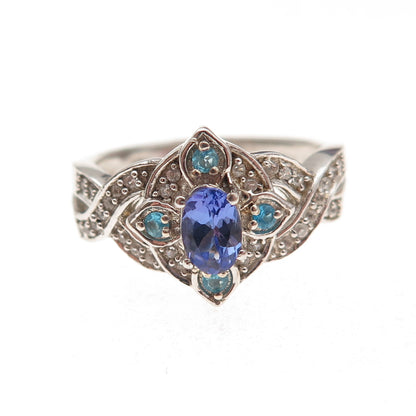 Chuck Clemency 925 Sterling Silver Real Tanzanite Topaz & Apatite Ring Size 8