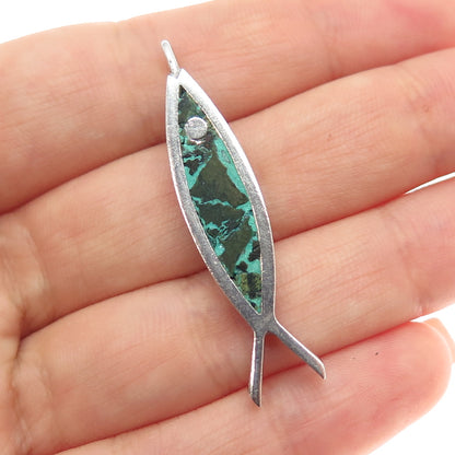 ORVELO 925 Sterling Silver Vintage Mexico Real Azurite Modernist Fish Pendant