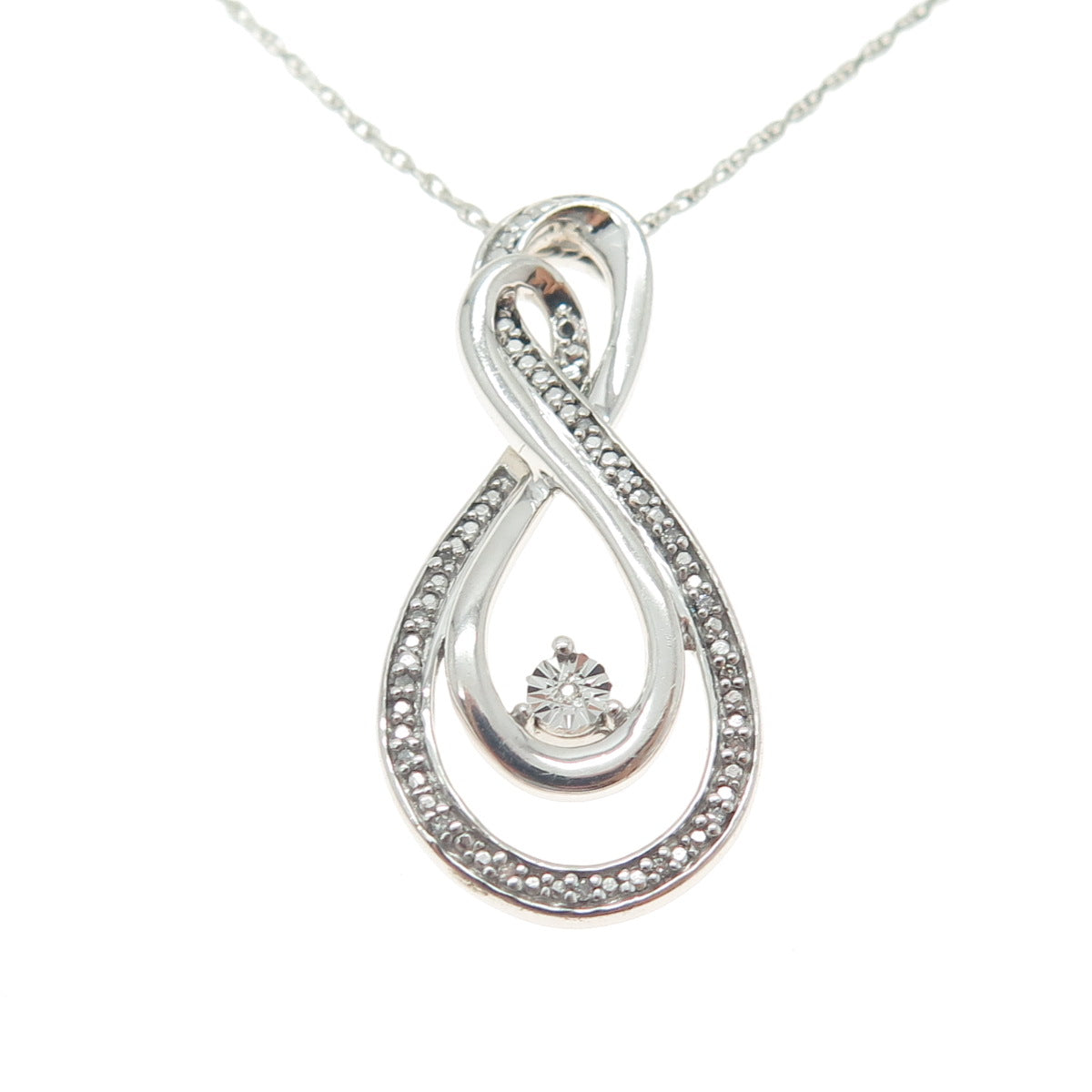 925 Sterling Silver Real Round-Cut Diamond Infinity Singapore Chain Necklace 19"