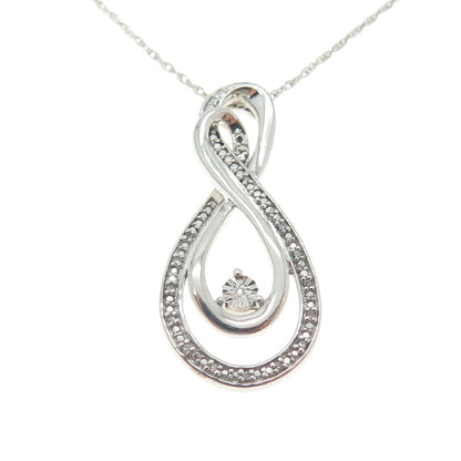 925 Sterling Silver Real Round-Cut Diamond Infinity Singapore Chain Necklace 19"