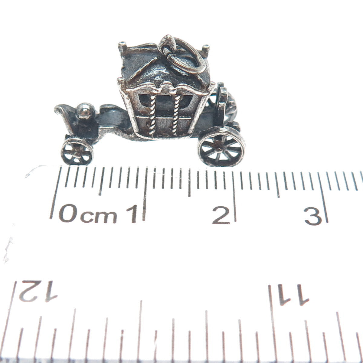 925 Sterling Silver Vintage Carriage Oxidized Minimalist 3D Charm Pendant