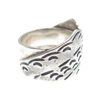 Old Pawn Sterling Silver Vintage Southwestern Mountains Oxidized Ring Size 5.5