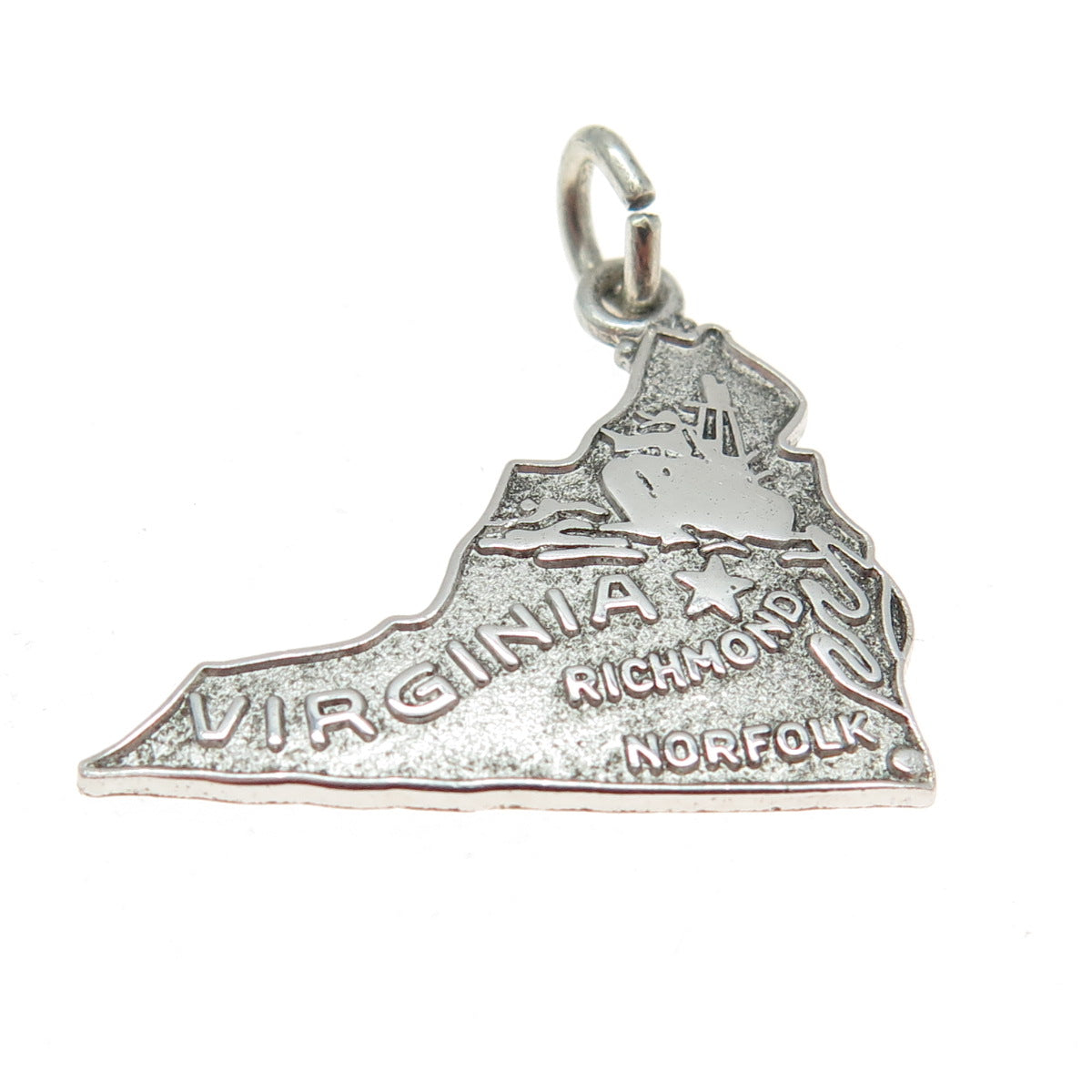 WELLS 925 Sterling Silver Vintage "Virginia" State Map Pendant