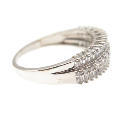 925 Sterling Silver Round & Tapered Baguette-Cut C Z Ring Size 9.25