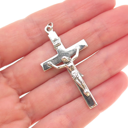 Creed 925 Sterling Silver Vintage Crucifix Cross Religious Oxidized Pendant