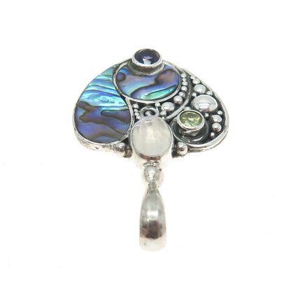 SAJEN 925 Sterling Silver Vintage Abalone Shell Peridot Moonstone Gem Pendant