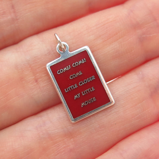 925 Sterling Red Enamel Come Little Closer My Little Mouse Minimalist Pendant