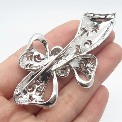 925 Sterling Silver Vintage Jenna Nicole C Z Bow Pin Brooch