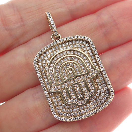 DESIGNS BY YAGI 925 Sterling Silver Gold Plated C Z Hamsa Hand of Fatima Pendant