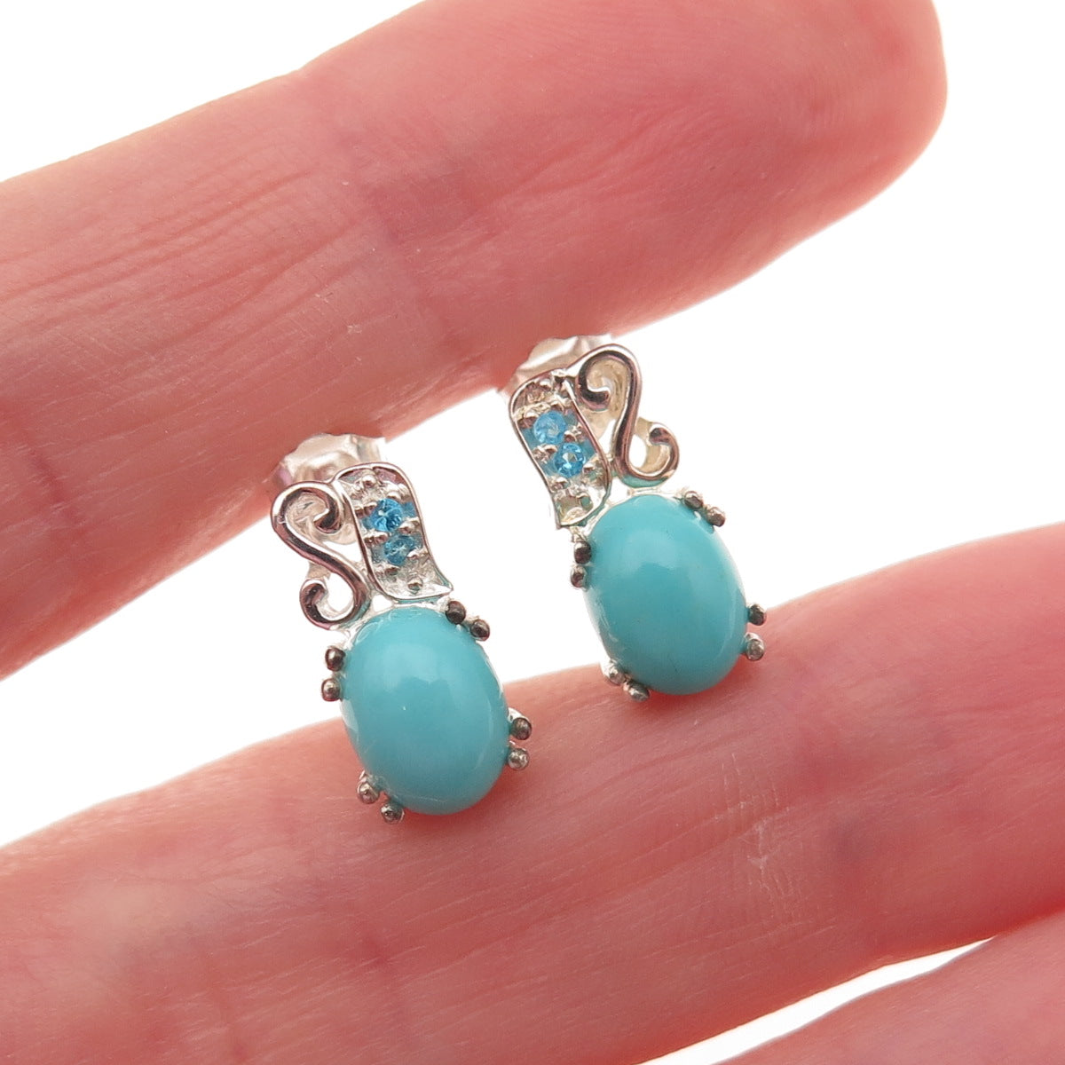 925 Sterling Silver Real Sleeping Beauty Turquoise & Apatite Earrings