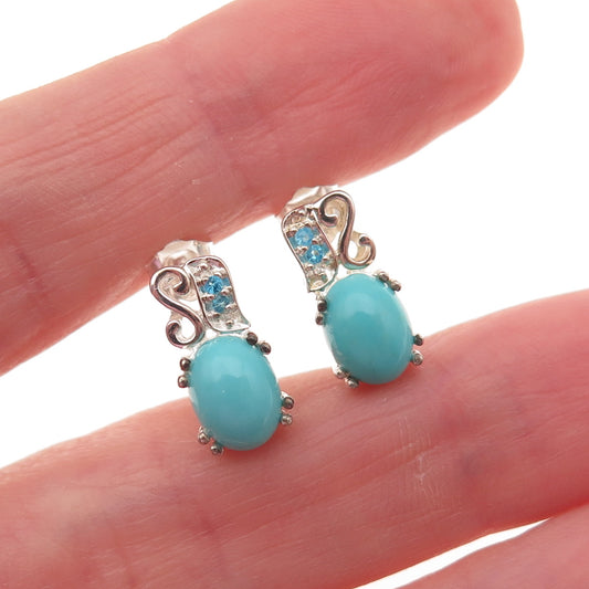 925 Sterling Silver Real Sleeping Beauty Turquoise & Apatite Earrings