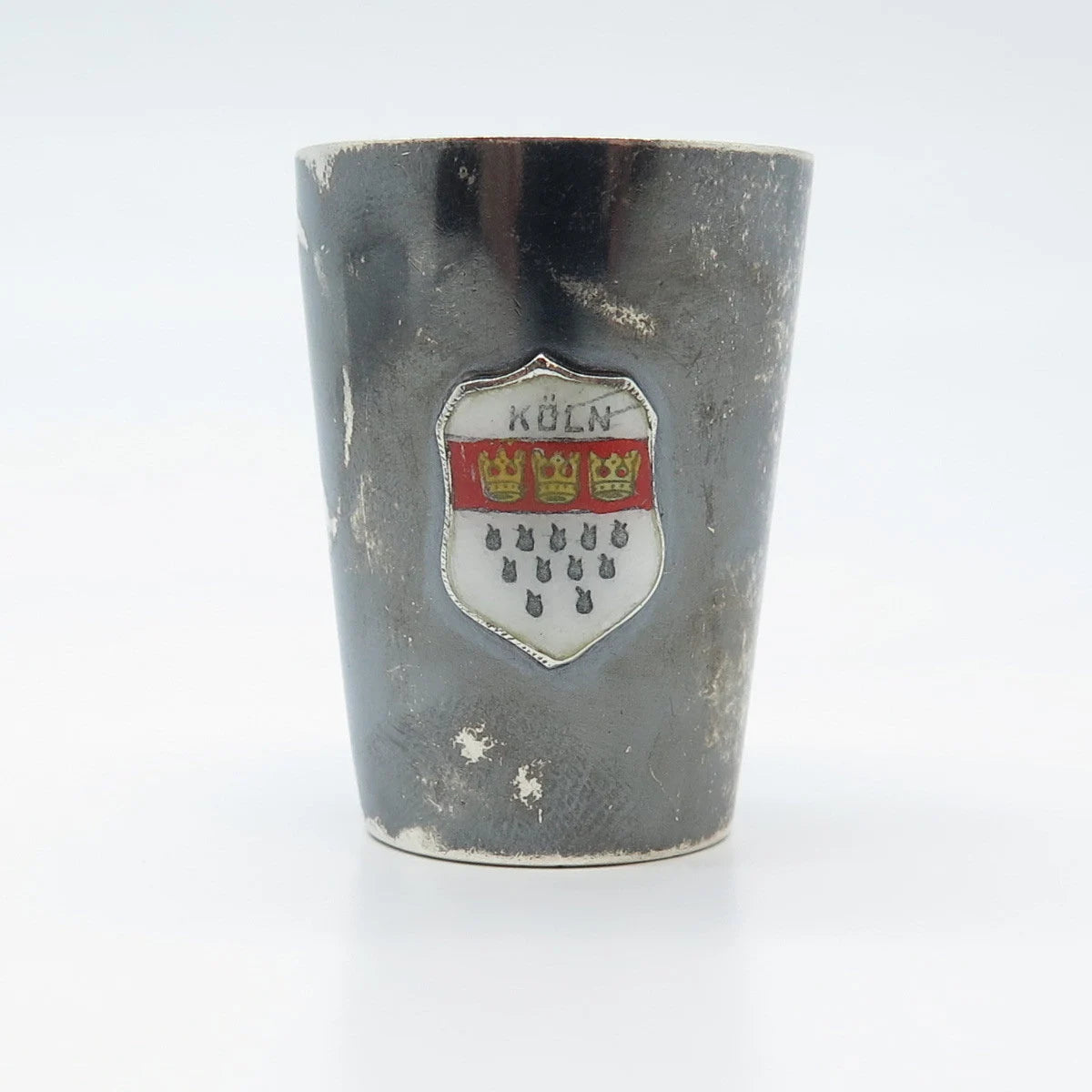 925 Sterling Silver Antique Colorful Enamel WWII "Köln" Shot Glass