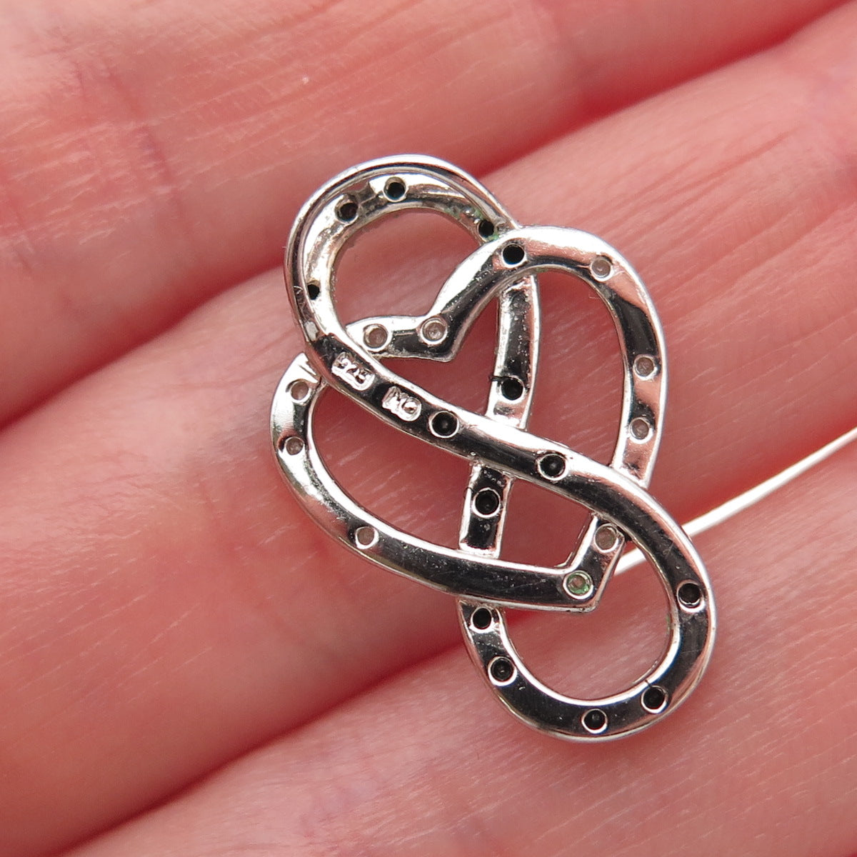 Charles Winston Sterling Real Black & White Diamond Heart Infinity Slide Pendant