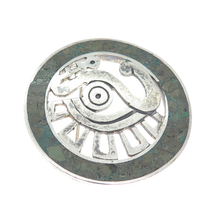 MIGUEL MELENDEZ Sterling Vintage Mexico Turquoise Mayan Symbol Tribal Brooch