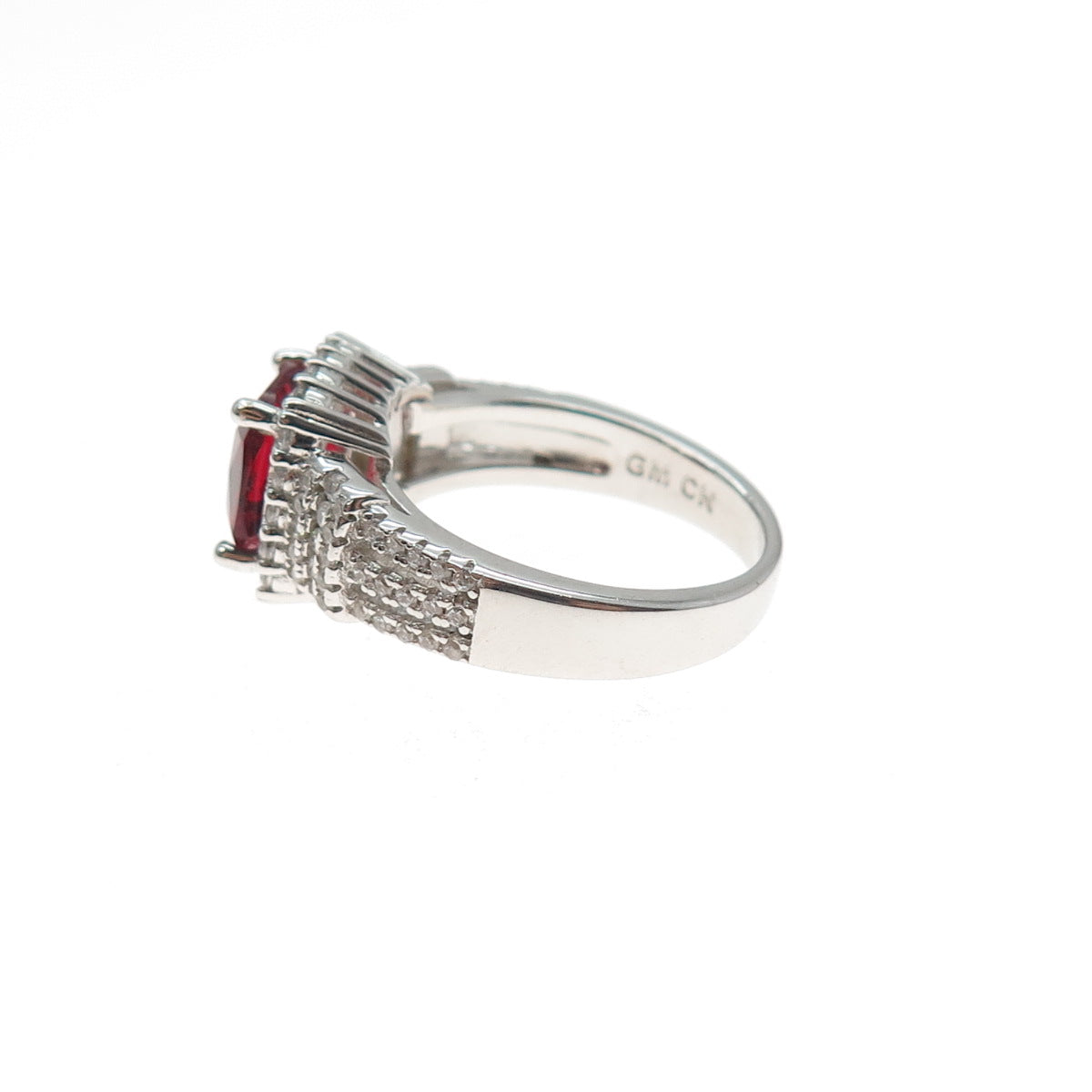 925 Sterling Silver Cushion-Cut Red & Round-Cut White C Z Ring Size 6.25