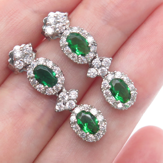 925 Sterling Silver Oval-Cut Green & Round-Cut White C Z Dangle Earrings