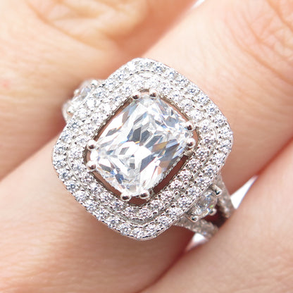 925 Sterling Silver Cushion & Round-Cut C Z Engagement Ring Size 7