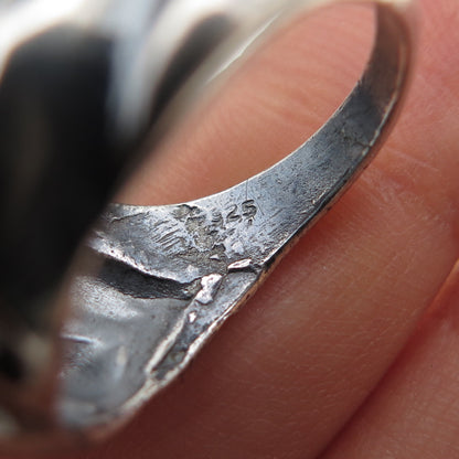 925 Sterling Silver Vintage Modernist Ribbed Dome Oxidized Ring Size 7