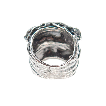 925 Sterling Silver Vintage Tiger Twins Oxidized Ring Size 7