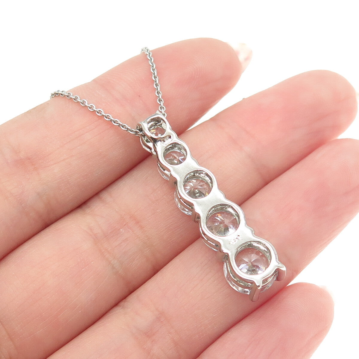 925 Sterling Silver Round-Cut C Z Graduated Drop Cable Chain Necklace 16"