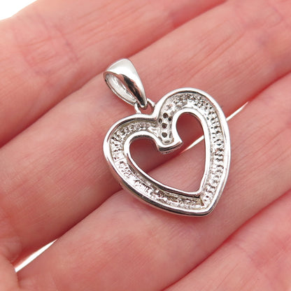 925 Sterling Silver Real Round-Cut Diamond Heart Charm Pendant