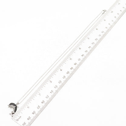 925 Sterling Silver Real Black & White Diamond Dolphin Cable Chain Necklace 18"