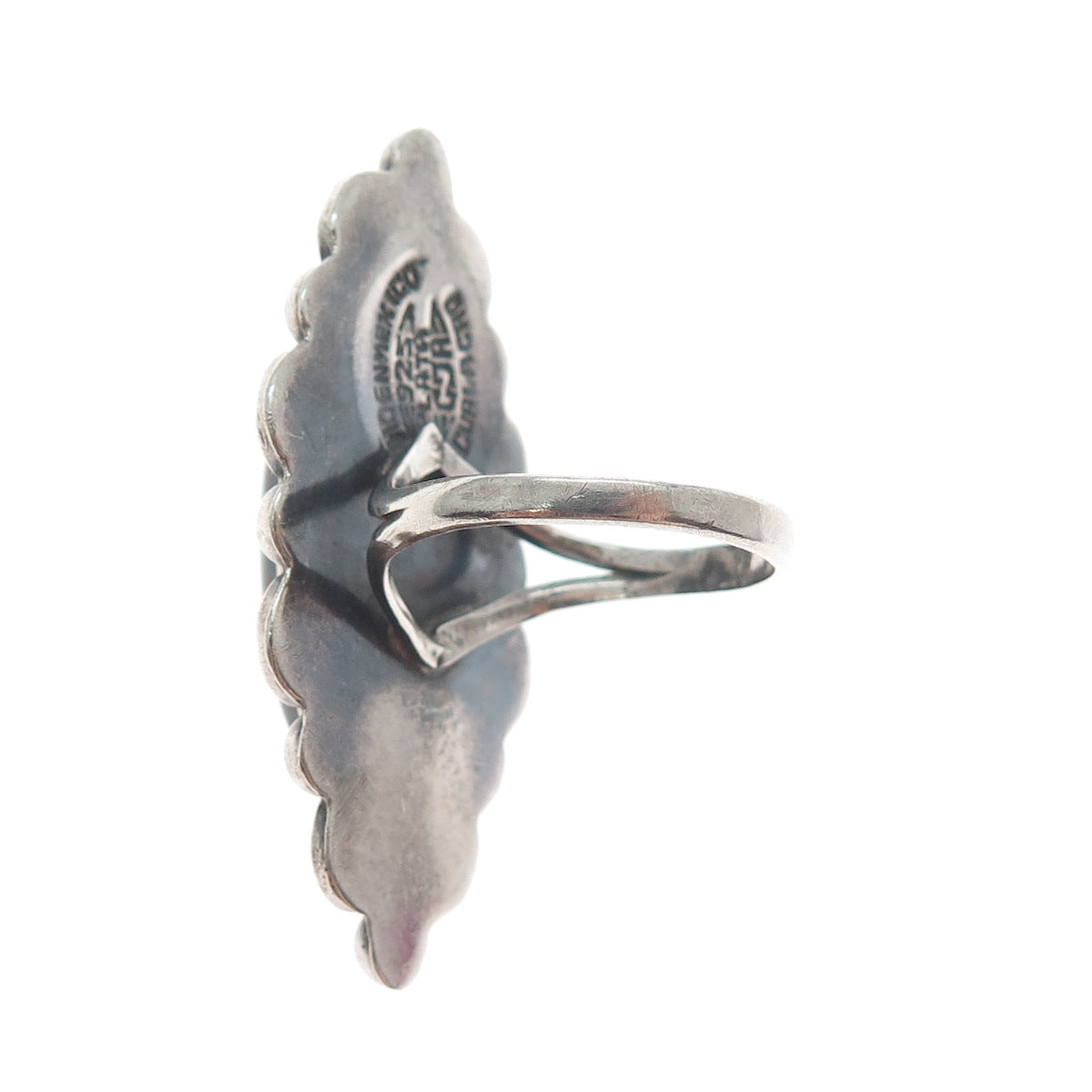 925 Sterling Silver Vintage Mexico Real Black Onyx Modernist Ring Size 6.75