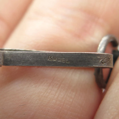 925 Sterling Silver Vintage Israel Modernist Triple Bar Leather Necklace 14"