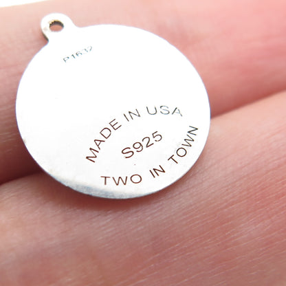TWO IN TOWN 925 Sterling Silver Engraved Dog Round Tag Minimalist Charm Pendant
