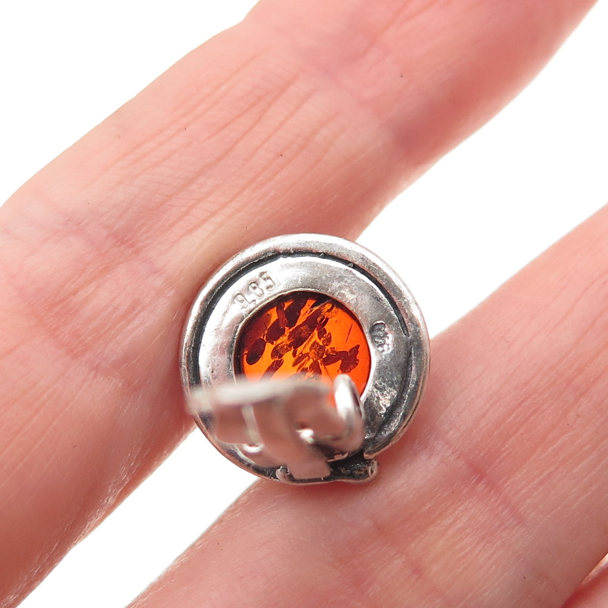 925 Sterling Silver Vintage Real Amber Oxidized Clip On Earrings